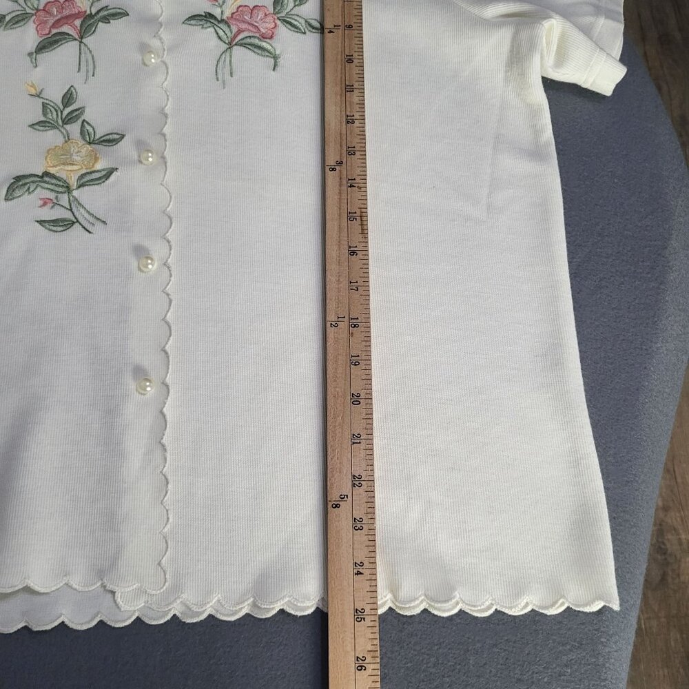 VTG Women's SZ LG Graff Knit Scalloped Pearl Button Top Blouse Floral Grandma - Picture 7 of 9